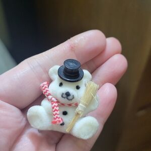 Vintage Furry Teddy Bear Brooch With Hat